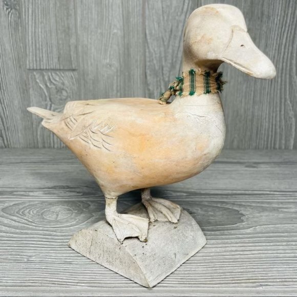 Other - White washed wooden carved duck figurine decoration